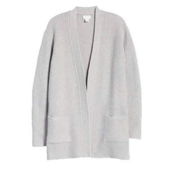 Caslon Open Front Cardigan Sweater Pockets LONG Sleeves In Grey Size S NWT - Picture 3 of 11